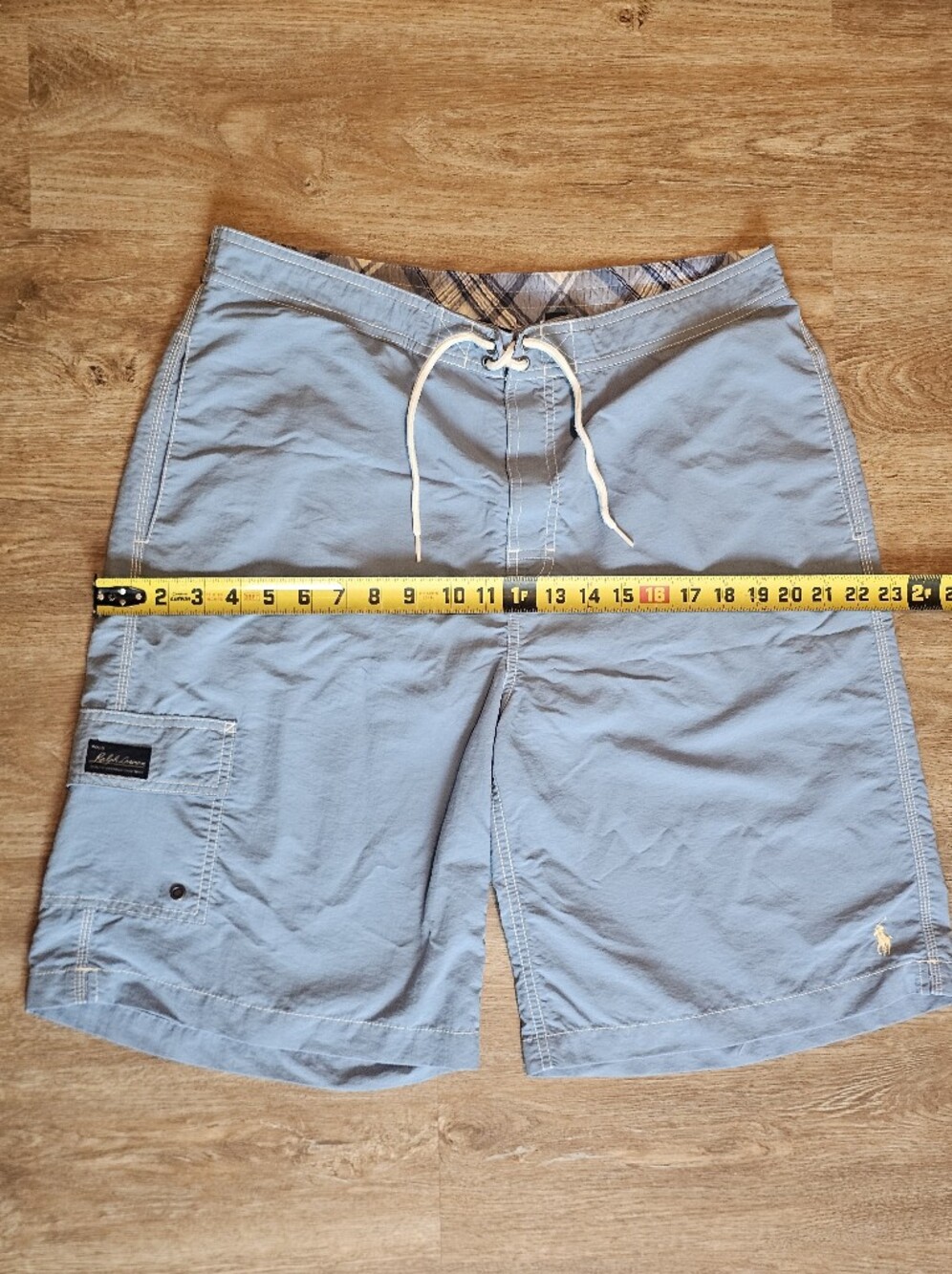 Vintage 90s Polo Ralph Lauren Cargo Lined Board Shorts Swim Trunks Light Blue L - Picture 13 of 16